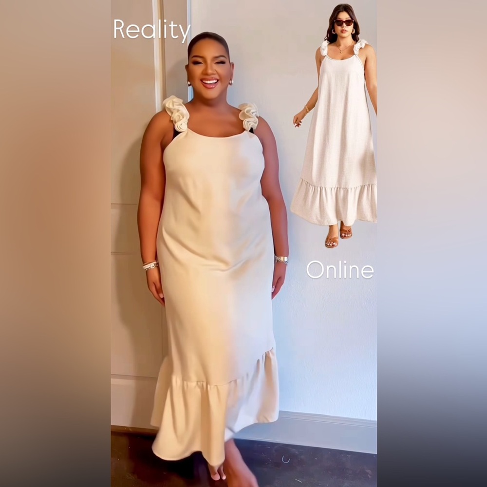 SHEIN Cream Ruffle Maxi Dress